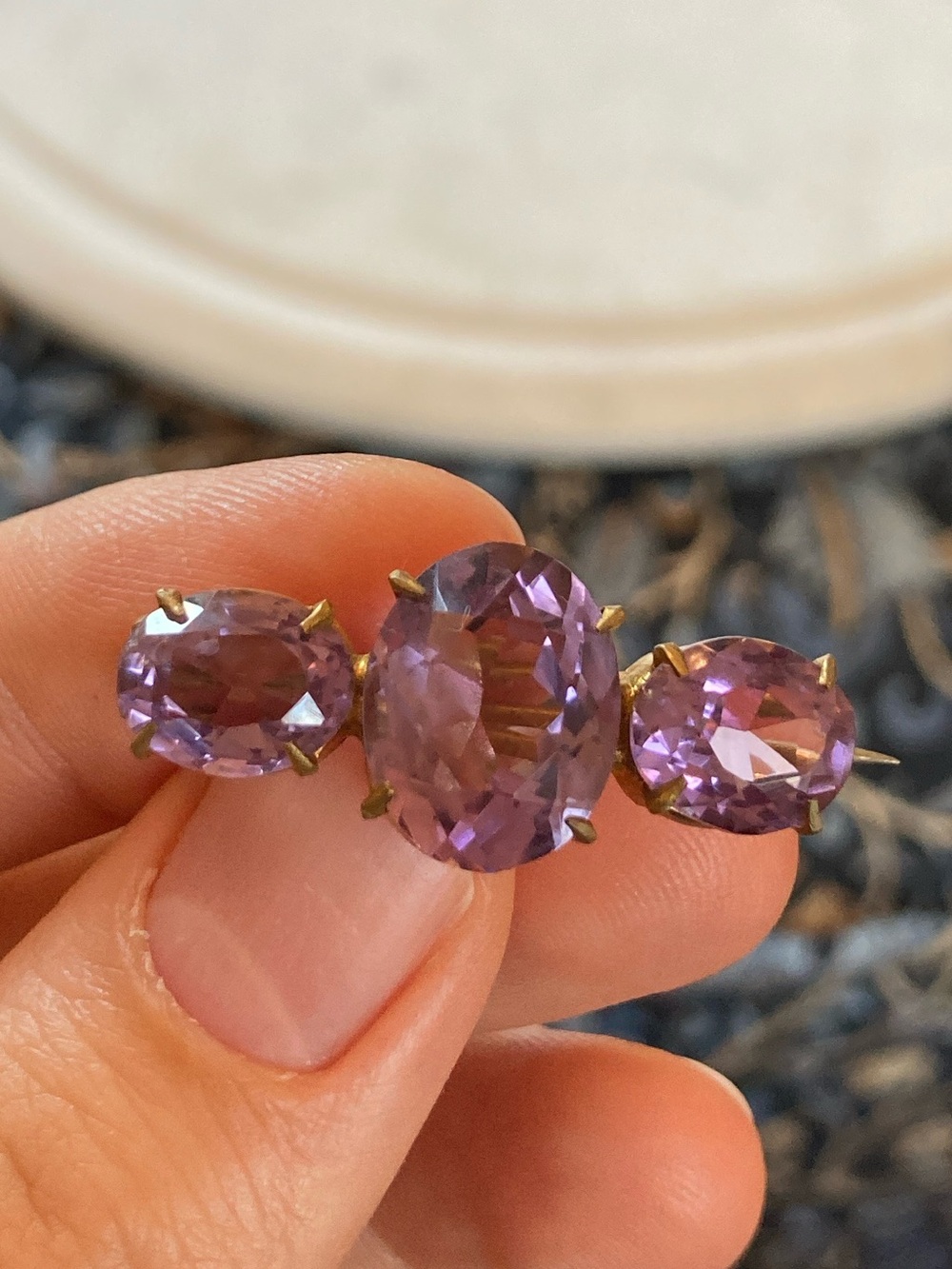 Antique Victorian Faceted Amethyst Large Gem Brooch